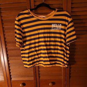 Hello Sunshine crop top with yellow and blue stripes
